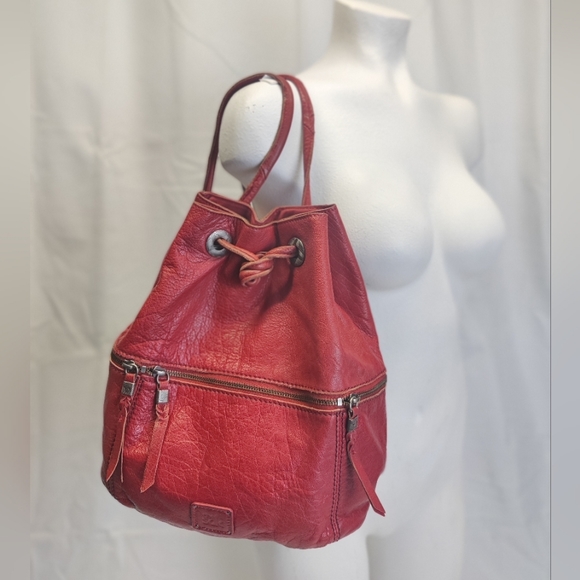 The Sak Red Leather Boho Hobo Backpack Tote Drawstring Purse Tons of Pockets - Picture 2 of 16